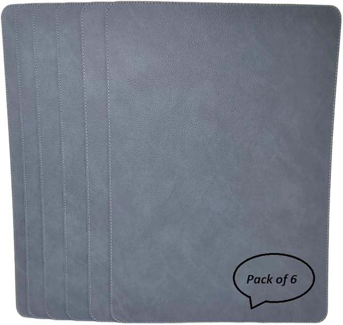 Nikalaz Set of 6 Placemats Made of Recycled Leather (18"x13", Dirty Grey)