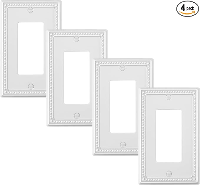 4-Pack Decorator Outlet Cover Plate, Decorative Switch Plates and Outlet Covers, Pure White Metal Wall Plates for Electrical Outlets, Receptacle, GFCI Outlet, Dimmer Switch
