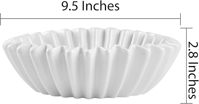 Large Ceramic Fruit Bowl Ivory Decorative Bowl for Coffee Table Entryway Kitchen Modern Home Decor Centerpiece 9.5 Inches Ruffle Fluted Scalloped Bowl