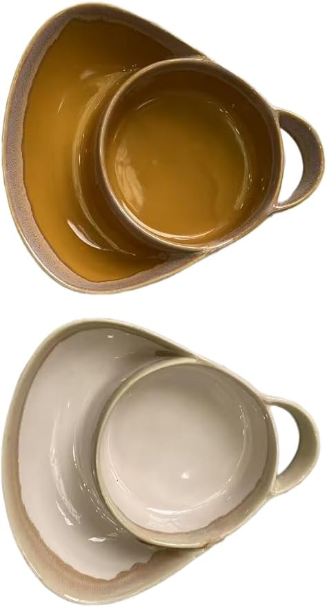 Soup and Side Bowl Plate Ceramic, Chip and Dip Divided Bowls, Anti-Soggy Cereal Bowl Bread Dipping Bowls Plates for Salad Breakfast, and Sandwich Ideal for Home and Restaurant (yellow+apricot)