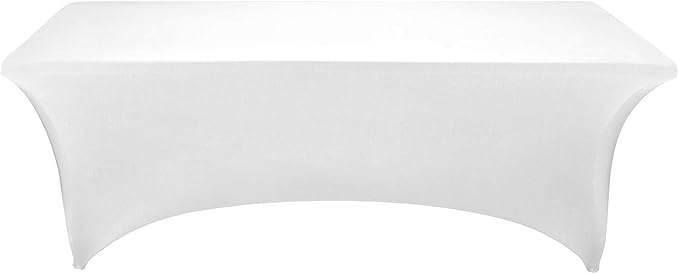 LZY Spandex Fitted Stretch Table Cover for 6 ft or 4ft or 8ft Folding Table, Rectangular Cocktail Tablecloth, Perfect for Party or Banquet (8FT White)