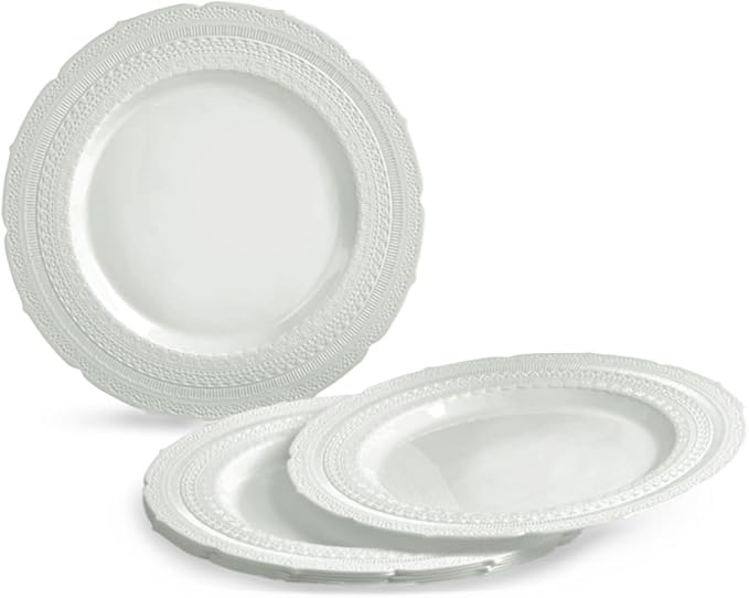 " OCCASIONS " 240 Plates Pack,(120 Guests) Extra Heavyweight Vintage Wedding Disposable/Reusable Plastic Plates 120x11'' Dinner + 120x8.25'' Salad/Dessert Plate (Chateau Light Gray)