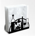 Grape Wine and Glass Decorative Black Metal Napkin Holder for Table, 4.9" x 4.9" x 1.9" Standing Napkin Holder for Home Kitchen Restaurant Picnic Party Coffee Bar Dining Room