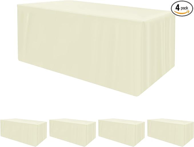 HolidayIdeas Fitted Table Covers for 6 Foot Tables - 72 x 30 Inch - 4 Pack Rectangle Butter Cream Tableclothes Fabric Tablecloth for Folding Table, Parties, Holiday Dinner, Wedding, Trade Show