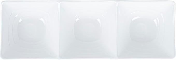 Restaurantware Voga 8.5 Ounce Divided Serving Dishes 10 Square Condiment Serving Dishes - 3 Compartments Serve Appetizers Snacks Dips Or Dressings White Melamine 3 Compartment Dishes