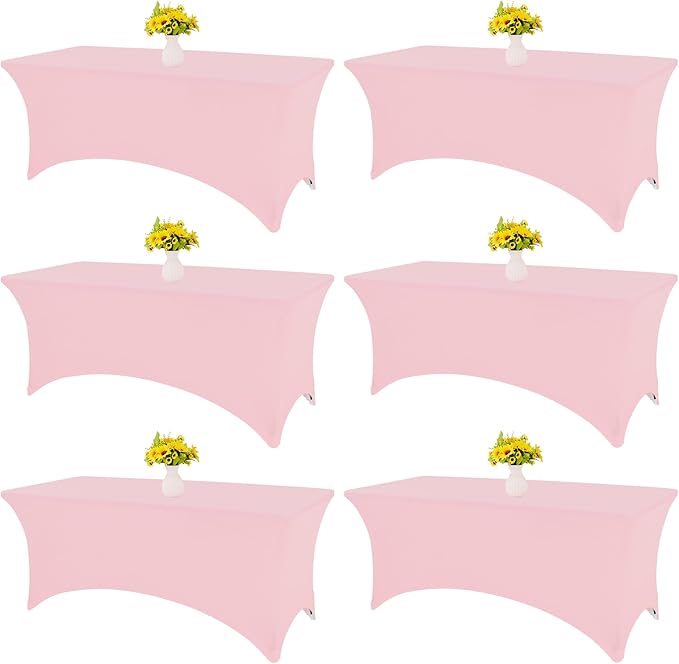 HAISIWLKJ 6 Pack Table Cloth 8ft Pink Tablecloths for Rectangle Folding Table Spandex Fitted Stretch Cover Wrinkle Resistant Washable Protector for Party, Wedding, Banquet, Festival.