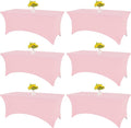HAISIWLKJ 6 Pack Table Cloth 8ft Pink Tablecloths for Rectangle Folding Table Spandex Fitted Stretch Cover Wrinkle Resistant Washable Protector for Party, Wedding, Banquet, Festival.