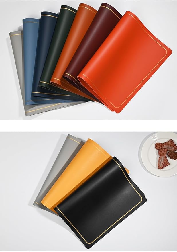 PU Leather Placemats Set of 4 - Waterproof Heat Resistant Dining Table Mats - Minimalist Non-Slip Coasters for Plates & Bowls 18x12 Inches (Green)