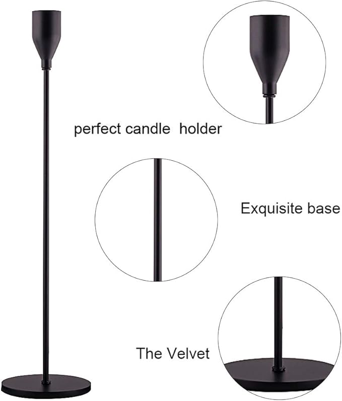 Matte Black Candle Holders Set of 3 for Taper Candles, Decorative Candlestick Holder for Wedding, Dinning, Party, Fits 3/4 inch Thick Candle&Led Candles (Metal Candle Stand)