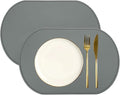 uxcell 2 Pcs Oval Silicone Placemat, 15.4" x 10.4" Non-Slip Washable Table Placemats Heat Resistant Waterproof Mat with High Edge for Table Kitchen Desk Protection, Dark Gray