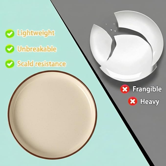 Melamine Dinnerware Sets 12 Piece Unbreakable Plates & Bowls Sets Lightweight Shatterproof Durable Dishware for Camping Picnic Party (Crystal Cream)
