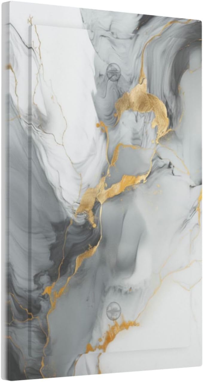 Light Switch Cover Gray/Gold Marble Abstract Modern Luxury Wall Plate Cover 1 Gang Blank No Device Decorative Outlet Covers Electrical Switchplate for Bathroom Bedroom Decor