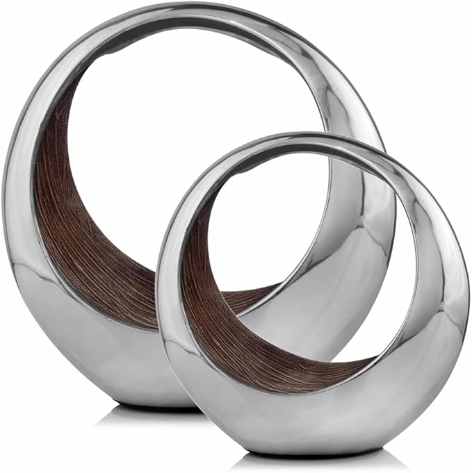 Modern Day Accents Anillo 2-Tone Decorative, Large, Aluminum, Tabletop, Accents, Décor, Bowl, Modern, Engagement Wedding Trays, Ring Display Stand, Key Holder L x 8" W x 16" H, Brown, Silver