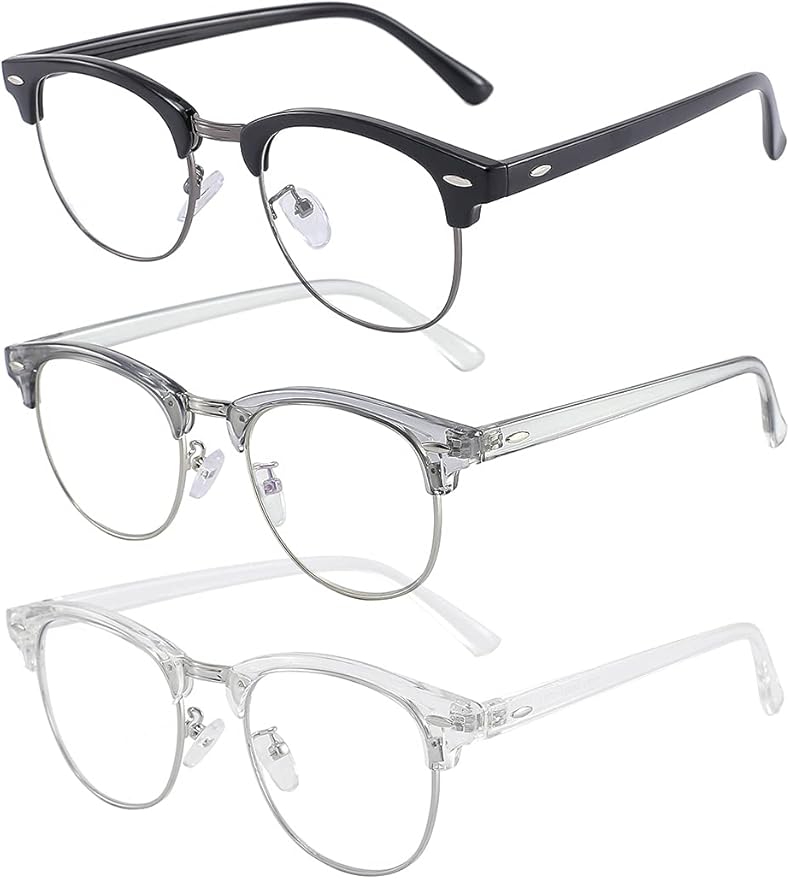 SOAR&EAGLE 3 Pack Blue Light Blocking Glasses,Computer Gaming Glasses,Retro Semi Rimless UV400 Clear Lens Computer Eyewear