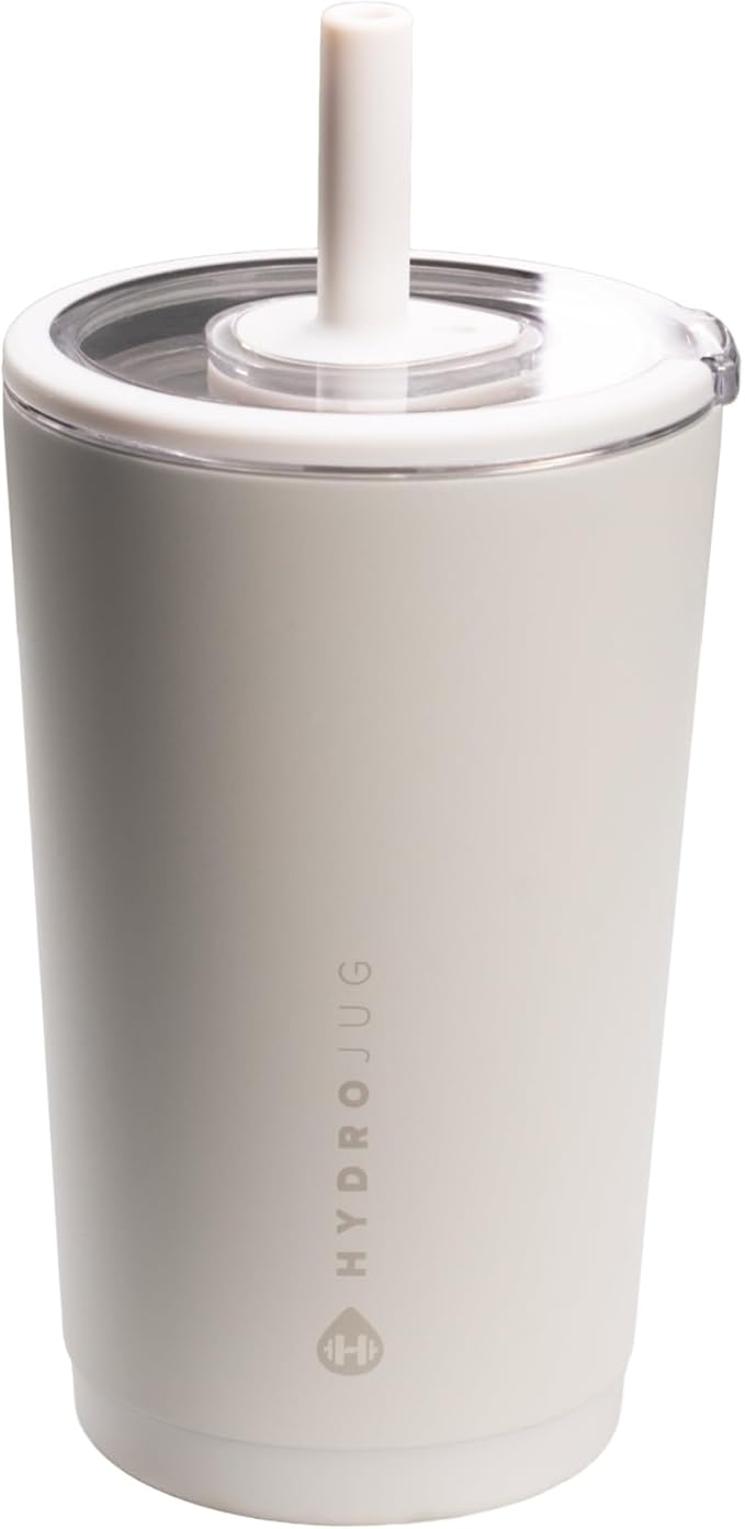 HydroJug Everyday Tumbler 14 oz – Ceramic-Lined Insulated Tumbler with Straw and Soft-Touch Lid, Cup Holder Friendly, Double-Wall Vacuum Insulation, Reusable Travel Cup – Linen