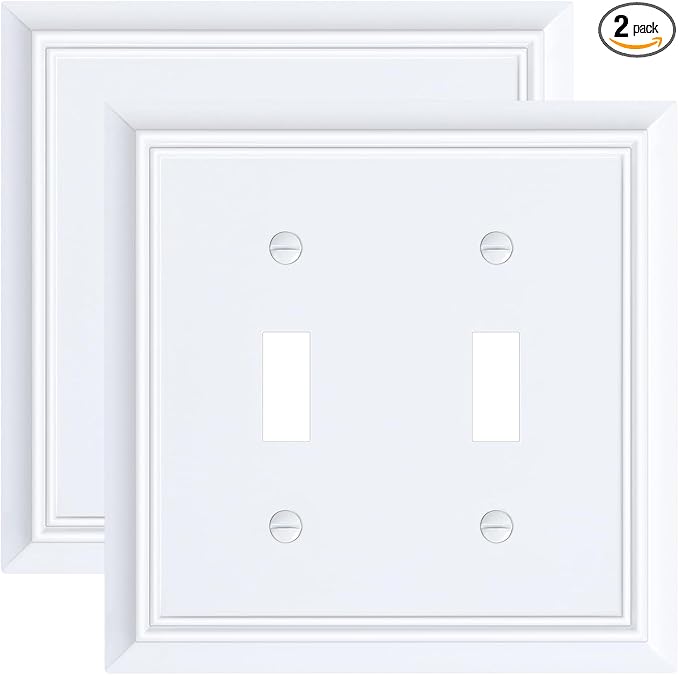 2-Pack Double Toggle Light Switch Cover Plate, Durable Natural Bamboo Fiber Decorative Switch Plate Covers, Pure White 2 Gang Wall Plate, Corrosion Resistant