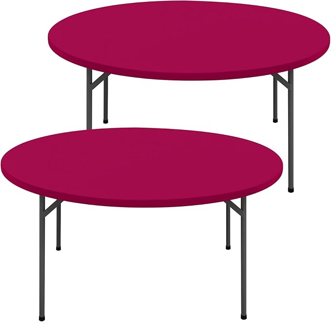 Round Spandex Tablecloth 2 Pack, Elastic Fitted Waterproof Tablecloths for 57"-68" Tables, Stretch Washable Picnic Table Cover for Camping, Dining, Indoor and Outdoor, Fuchsia