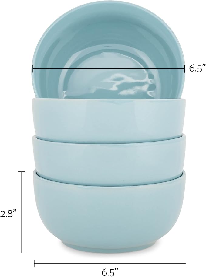 Elanze Designs Bistro Glossy Ceramic 6.5 inch Dinnerware Bowls Set of 4 - Perfect for Everyday uses from Soup, Pasta, Salad, Cereal, Ice cream, Ramen and Pho, Ice Blue