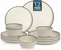 Melamine Dinnerware Sets 12 Piece Unbreakable Plates & Bowls Sets Lightweight Shatterproof Durable Dishware for Camping Picnic Party (Crystal Cream)