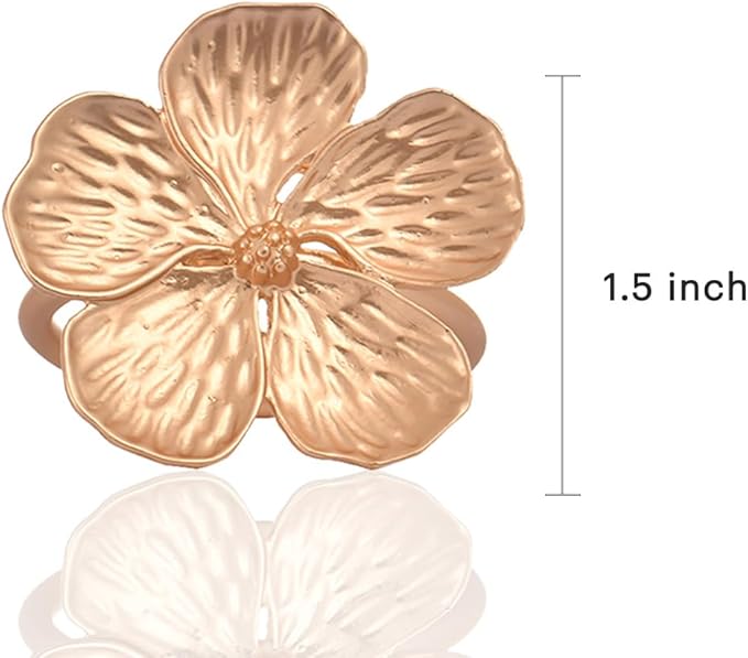 Decozen Set of 4 Gold Napkin Rings in Floral Design, Festive, Table Decor Setting for Holiday, Wedding, Birthday, Kitchen, Home Decor, Housewarming Gift - Mothers Day Decorations