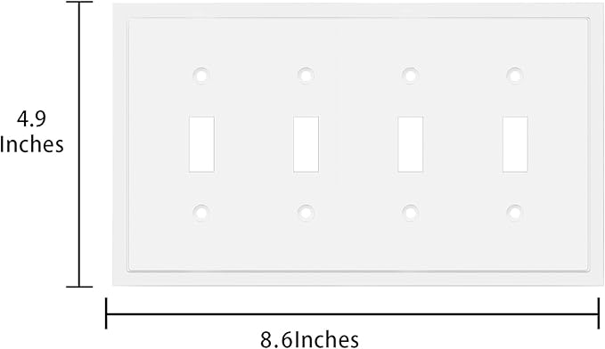 Henne Bery Modern Edge Decorative Wall Plate Switch Plate Outlet Cover, Durable Solid Zinc Alloy (Quad Toggle, White)
