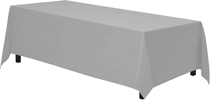 Gee Di Moda Rectangle Tablecloth - 90 x 156 Inch Silver Table Cloth for 8 Foot Tables with Floor-Length Drop - Heavy Duty Washable Fabric for Holiday Party, Dinner, Weddings & Baby Shower
