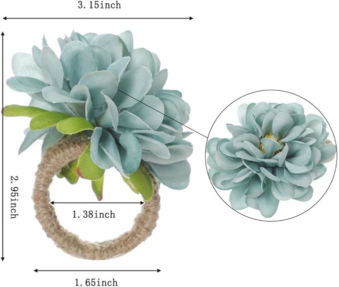 Floral Napkin Rings Set of 6,Rustic Rose Napkin Rings Flower Dinner Napkin Holder for Table Decoration (34#Blue)