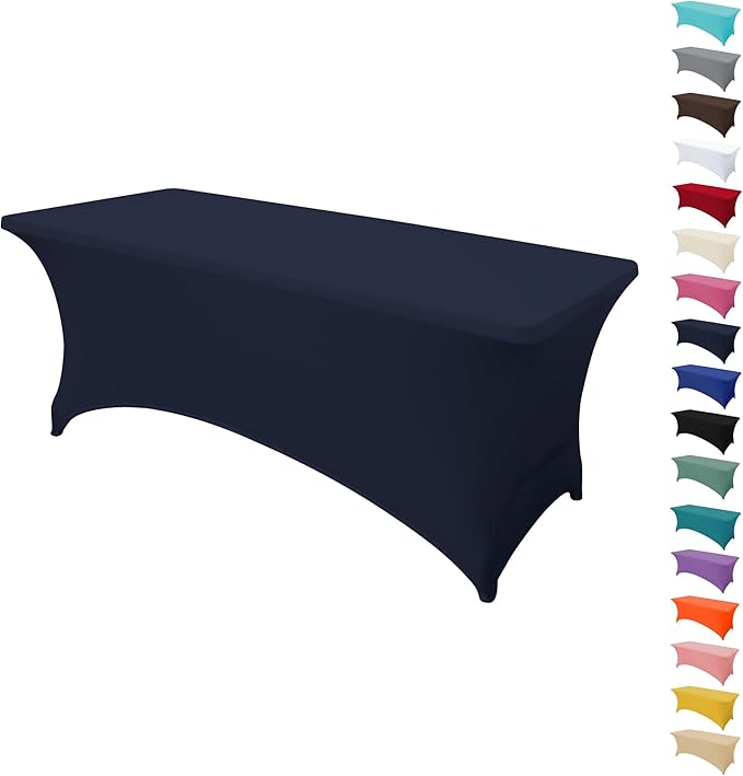 4FT Table Cloth for Rectangular Fitted Events Stretch Navy Blue Table Covers Washable Spandex Tablecloth Protector for Party, Wedding, Cocktail, Banquet, Festival