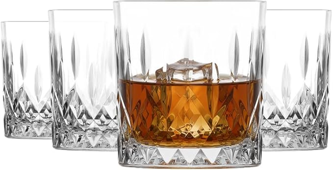 LAV Old Fashioned Glasses Set of 4 - Whiskey Glasses Set 11.25 Oz - Scotch for Men and Women - Barware Rocks Glasses for Home Bar and Dining