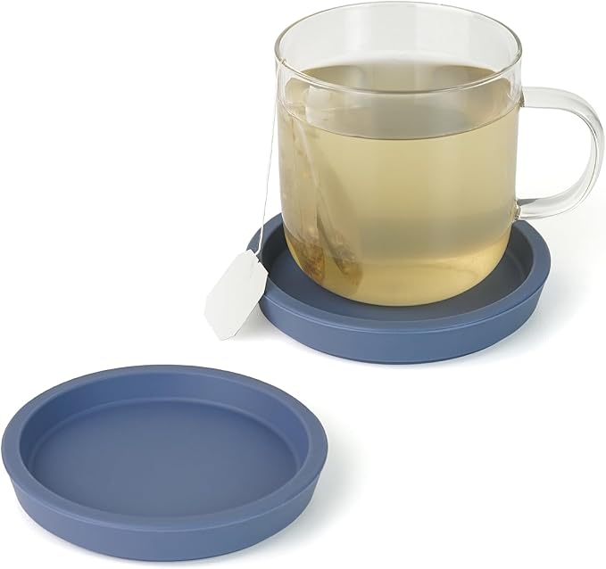Carrotez Thick Silicone Coasters for Drinks, Round Bulky Cup Coasters for Coffee Table, Desk, Set of 2 - Blue