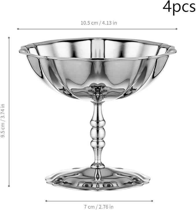 Ice Cream Bowls 4pcs – Elegant Stainless Steel Dessert Cups, Footed Bowl for Ice Cream, Trifle, and More – Perfect for Parties, Weddings, and Home Use
