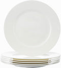 Fine Bone China Dinner Plates 6-Piece, Flate Plate, Pasta Plate 10.75 Inches, Fine Glaze With Pure White Color Sturdy and Durable, Thin Thickness and Light Weight, Microwave and Dishwasher Safe