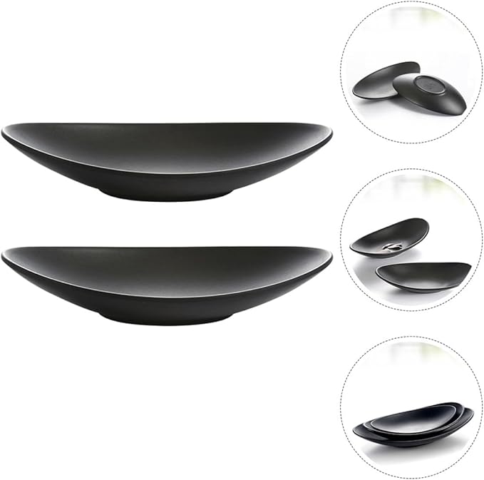 2Pcs Black Melamine Decorative Food Plates for Sushi and Dessert Wear-resistant Japanese-style Serving Trays for Parties Restaurants and Family Gatherings