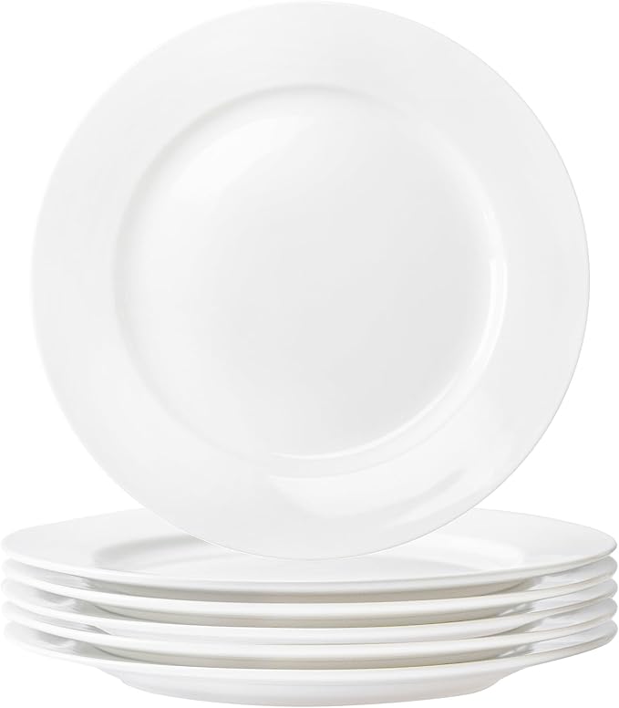 White Salad Plates Set of 6, 8 Inch Ceramic Plates (20 cm) – White Porcelain Appetizer & Dessert Plates for Kitchen, Salad, Snack & Everyday Use, Microwave & Dishwasher Safe