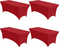 4-Pack Red Spandex Tablecloths – 72"x30"x30" Stretch Fitted Table Covers for 6ft Rectangle Folding Tables, Wrinkle-Resistant Tablecloth for Wedding, Banquet & Outdoor Events