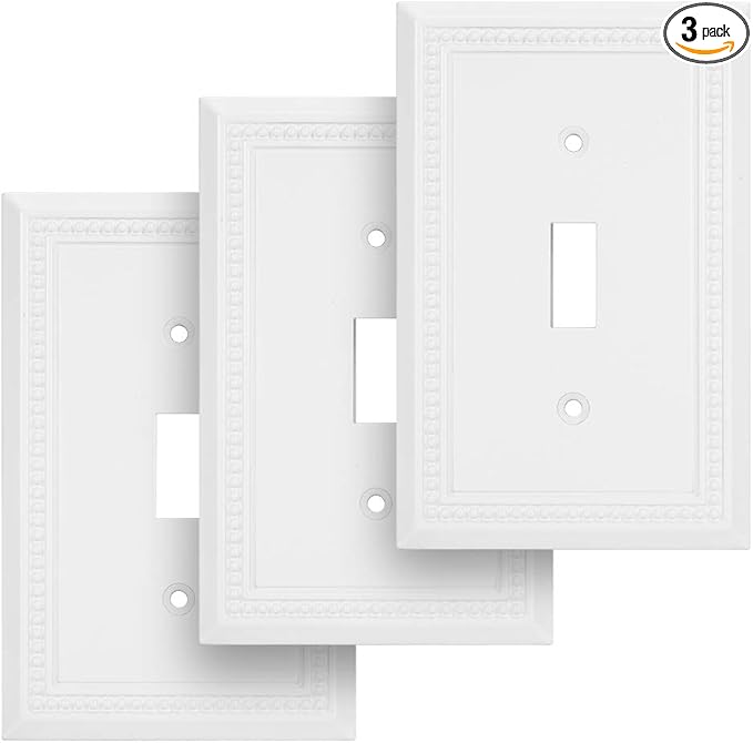 Henne Bery Sunken Pearls Decorative Wall Plate Switch Plate Outlet Cover, Durable Solid Zinc Alloy (Single Toggle, 3 Pack, White)