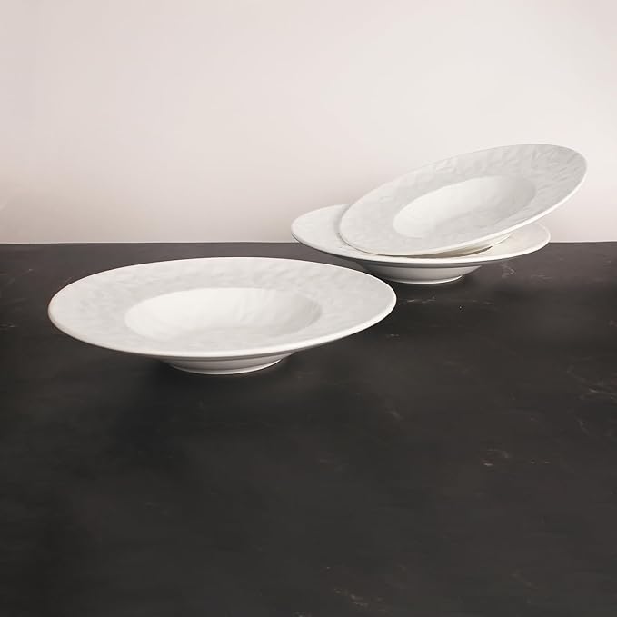 Porcelain Soup Bowls soup Plate Pasta Bowl Set of 4 Shallow Bowl Plates, 9.8 oz Rimmed Bowls with Rim, Microwave ovens and refrigerators safe Gemstone 10.6 Inch