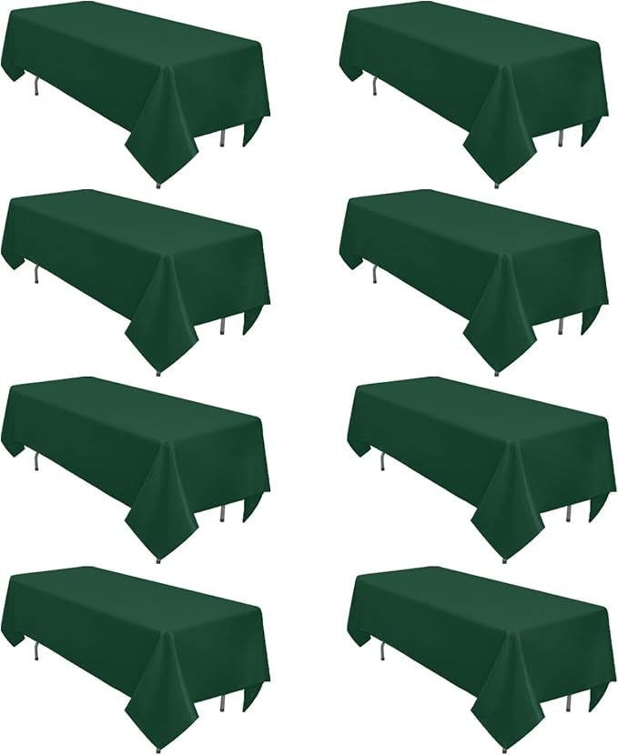 8 Pack Dark Green Tablecloth 60 x 102 Inch Rectangular Table Cloth for 6 Foot Rectangle Tables, Hunter Green Wrinkle Resistant Washable Polyester Fabric for Buffet Wedding Party Banquet