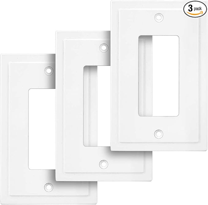 Henne Bery Modern Edge Decorative Wall Plate Switch Plate Outlet Cover, Durable Solid Zinc Alloy (Single Decorator 3PK, White)