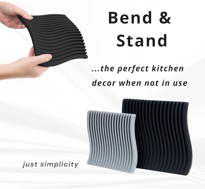 Premium Silicone Trivet Set, Freestanding Bendable Design, Kitchen Decor - Durable & Stylish Heat-Resistant Countertop Protector (Neutral, Set, Wave)
