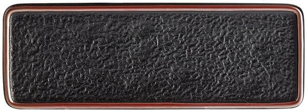 Heika Black Matte Rectangular Stoneware Plate, 12 3/8 x 4 1/2 Inch, Textured Design with Iridescent Banded Rim, Microwave and Dishwasher Safe, 12 per Case