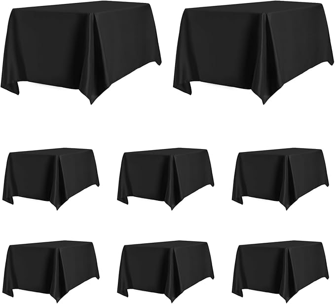 PureFit 8 Pack Rectangle Black Table Cloths 60 x 102 Inch for 6Ft Tables, Stain and Wrinkle Resistant Table Linens for Home Use, Wedding, Party, Banquet and Camping
