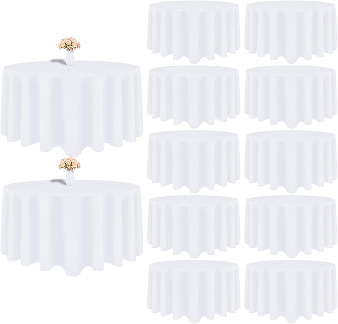 12 Pack White Round Tablecloth 90 Inch White Table Cloth Stain and Wrinkle Resistant Reusable and Washable Polyester Fabric Table Covers for Buffet Wedding Party and Banquet