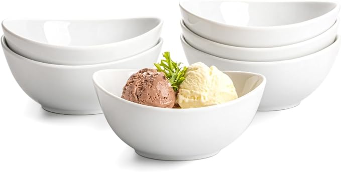 Small Porcelain Bowls, 11 OZ Ceramic Serving Bowls for Dessert, Set of 6 Plates for Condiment Ice Cream, Soup Sauce, Rice, Fruits, Portions Dish, Pure White (5 Inch(11 Ounce))