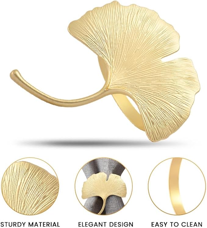 Decozen Set of 12 Gold Napkin Rings in Leaf Design, Festive, Table Decor Setting for Holiday, Wedding, Birthday, Kitchen, Home Decor, Housewarming Gift - Mothers Day Decorations