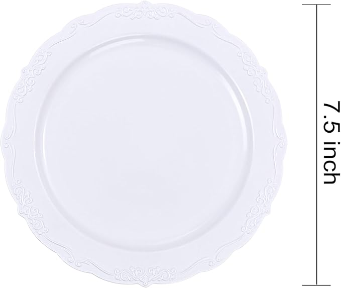 DaYammi 36PCS White Plastic Plates, Heavy Duty White Disposable Premium 7.5inch Dessert Cake Salad Appetizer Plates Hard Plastic Platos Disposable for Party Wedding