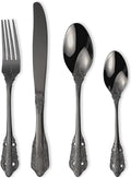 Vintage Black Silverware Flatware Set for 12, European Classic Style 48 Pieces Stainless Steel Tableware Cutlery Set,Fine Kitchen Utensils for Wedding Restaurant Hotel Christmas