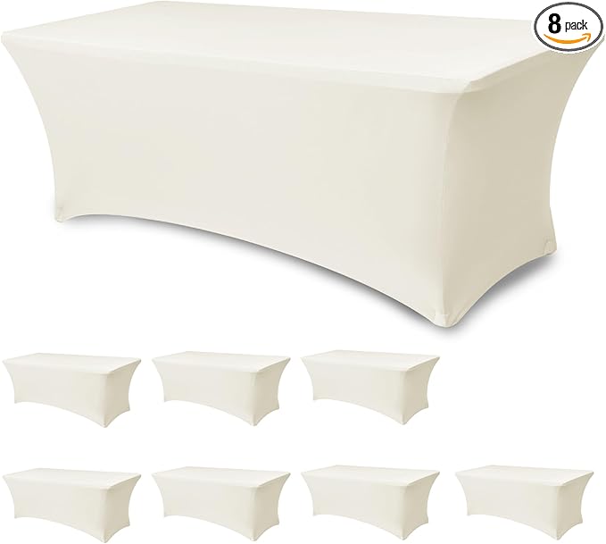 Spandex Table Cloths for 6 Foot Rectangle Tables-8 Pack Fitted Stretch Cream Table Covers-Elastic Folding Tablecloths for Party, Vendor Booth Display, Banquet Buffet Event, Craft Trade Show