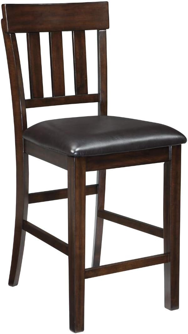 Signature Design by Ashley Haddigan Upholstered Barstool, 2 Count, Slat Back Design, Cushioned Seat, Wood, 25.5" H, Dark Brown