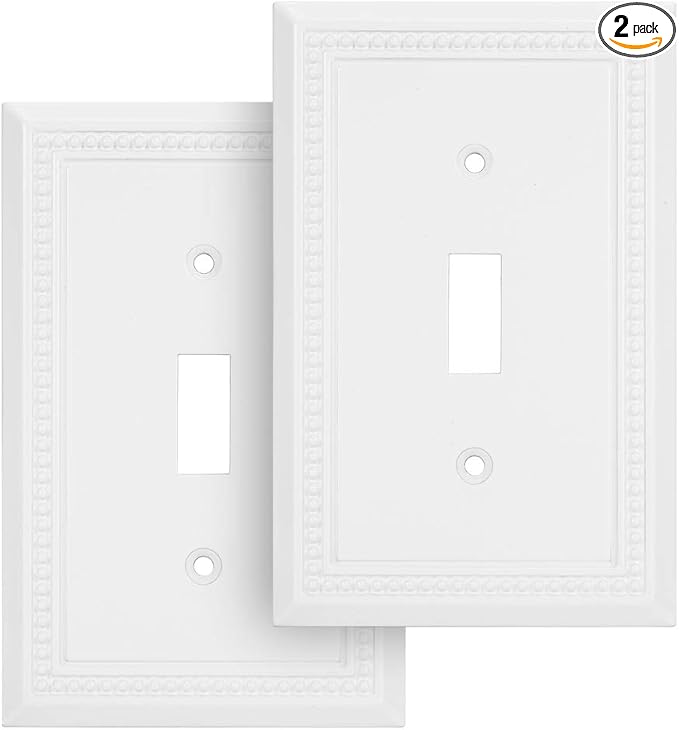 Henne Bery Sunken Pearls Heavy Duty Decorative Wall Plate Switch Plate Outlet Cover (Single Toggle, 2 Pack, White)
